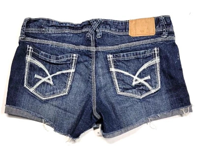 Amethyst Low Rise Embroidered Whiskered Folded Cuff Denim Shorts Women 9 - Image 1 of 4