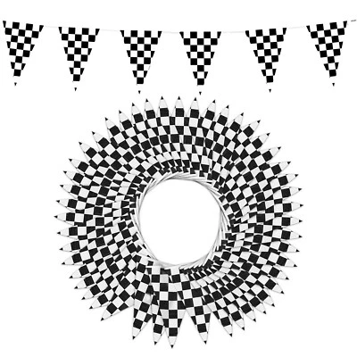 NOVELTY PLACE 100 Feet Checkered Pennant Banner - 48 Flags Sports Racing Car Themed Decoration