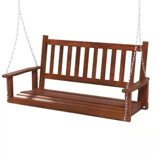 2 Person Wooden Garden Swing Chair 500 lb Weight Capacity Adjustable Metal Chain - Picture 1 of 10