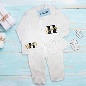 Personalised Baby Clothes With Name  Girls Boys Customised Mitten Romper - Picture 1 of 13