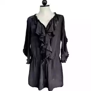 Rebecca Taylor 100% Silk Mini Dress Ruffle Front Tied Waist V-Neck Size 0 XS - Picture 1 of 16