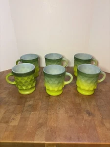 Vintage Fire King Vintage Kimberly Diamond Green Ombre Set of 6 Coffee Mug Cups - Picture 1 of 10