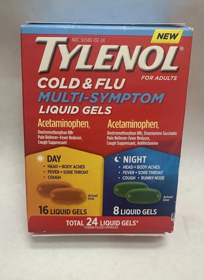 Tylenol resfriado + gripe múltiples síntomas día y noche total 24 geles líquidos caducidad: 12/2025 Foto 1 de 1