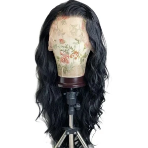 Pre Plucked Off black Frontal T Lace Wigs Natural Heat Resistant Hair Long Wavy - Picture 1 of 8