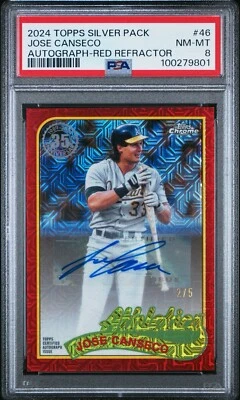 2024 TOPPS SILVER PACK CHROME 46 JOSE CANSECO AUTOGRAPH-RED REFRACTOR /5 PSA 8 - Image 1 of 2