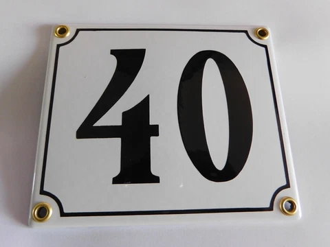 Old German White Enamel Porcelain Metal House Door Number Street Sign / Plate 40 Cover