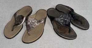 Ecco Sandals Women’s 37 6 LOT Flip Flop Thong Metallic Leather Slip On Shoes - Picture 1 of 5