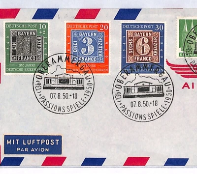 GERMANY Cover 1949 *STAMP CENTENARY* Set{3} Used Oberammergau 1950 CDS YQ232 - Image 1 of 4