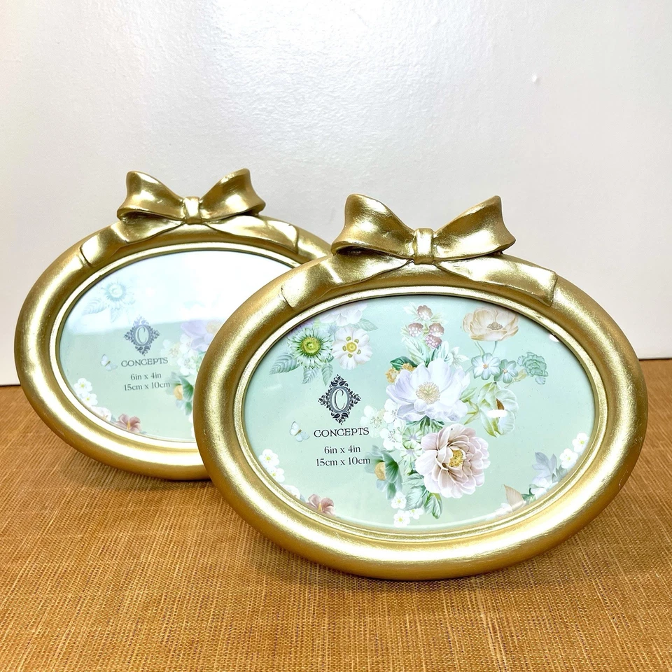 椭圆形拉丝金色 6 英寸 x 4 英寸丝带蝴蝶结相框 Concepts 出品-全新 2 件装 — 第 1/4 张图片