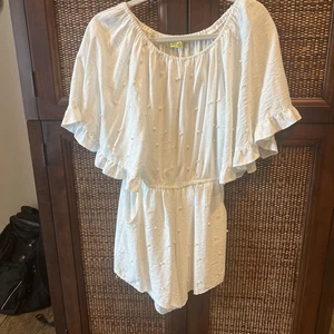 Luc-Ce Schulterfreier Strampler mit Gummizug Ausschnitt Weiß L - Bild 1 von 6