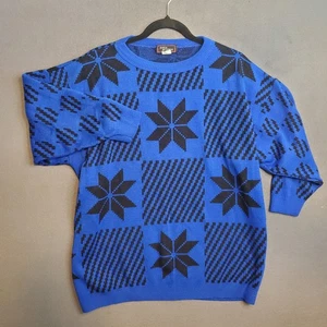 Vintage 80er Stitch by Stitch 2XL blau/schwarz abstrakt geometrisch Pullover gebraucht, in einwandfreiem Zustand - Bild 1 von 6