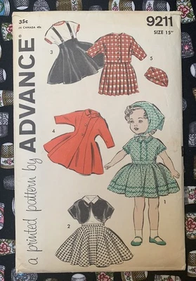 *VTG* 1950’s Advance 9211 Sewing Pattern For 15” Dolls UC/FF - Image 1 of 4