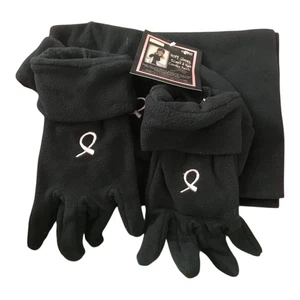 Midwest Hope for the Cure Cancer Ladies Black Fleece Gloves, Hat, Scarf Set NWT - Picture 1 of 2