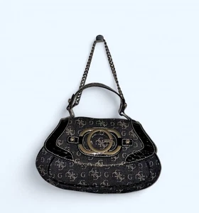 Vintage Guess black denim shoulder bag with black croc trim. - Picture 1 of 7