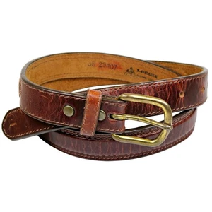 Vintage Leegin Brown Leather Belt: Stitching Detail, Brass Buckle, USA, Size 34" - Picture 1 of 7