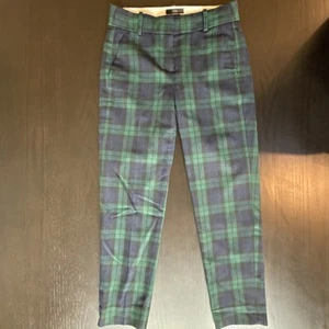 J.Crew Cameron Schottenkaro Wollmischung Hose Größe 00 grün marine schmale Passform - Bild 1 von 12