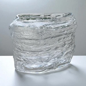 Vintage Large Mid-Century Modern Scandinavian Ice Glass Vase — Mint!  - Picture 1 of 7