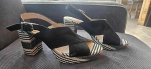 NWOT Life Stride soft system black white boho heel sandal 7W MINT! - Picture 1 of 14