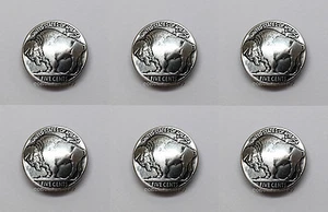 Set of 6 ANTIQUE BUFFALO NICKEL REPRODUCTION COIN CONCHOS 7/8" SCREW BACK - Picture 1 of 3