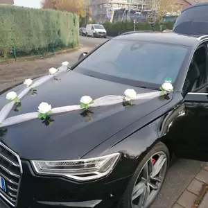 Hochzeit Deko Auto Girlande Brautauto Hochzeit Weiß Autoschmuck Blumen 1,7 m - Bild 1 von 10