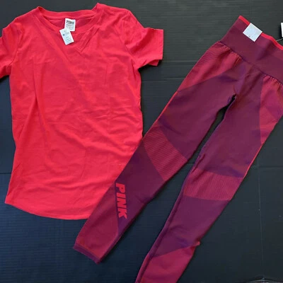 Victoria's Secret XS T-shirt shirt+leggings pants Burgundy maroon RED VSX SPORT - Image 1 of 4