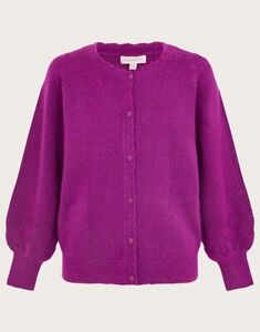 Monsoon Pointelle Button Front Cardigan in Magenta/Purple size M