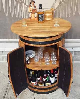 Eichenholz Tisch mit Türen Weinfass Massiv Stehtisch Bar Fasstisch Möbel GRAVUR - Bild 1 von 3