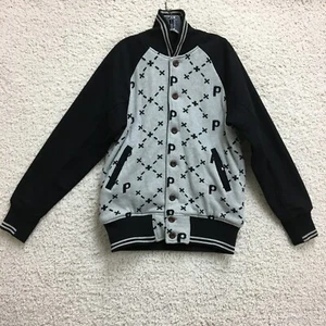 Pink Dolphin Jacket Large Adult Gray Bomber Knit Long Sleeve Pockets Logo Mens L - Picture 1 of 10