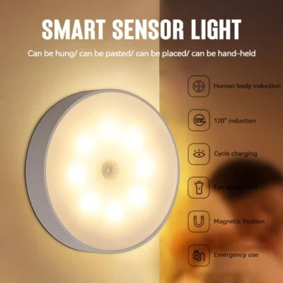 Lámpara de Noche Inteligente LED Sensor de Movimiento Luz USB Cama de Carga Iluminación Automática Foto 1 de 4