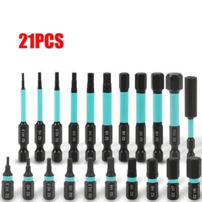 21PCS 25-75mm Hex Allen Key Impact Driver Screwdriver Bits Imperial & Metric Set - Image 1 of 4