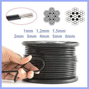 Black PVC Coated Stainless Steel Wire Rope Cable Rigging 1mm/2mm/3mm/4mm/5mm/6mm - Picture 1 of 8