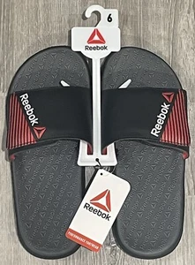 New - Reebok Boys Black Red Adjustable Strap Memory Foam Slides - Size 6 - Picture 1 of 5