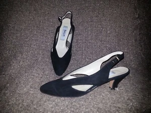 BALLY ENGLAND-Black Suede Slingback Sandals with Cut-Out Detail-8.5AA-Excellent - Picture 1 of 7