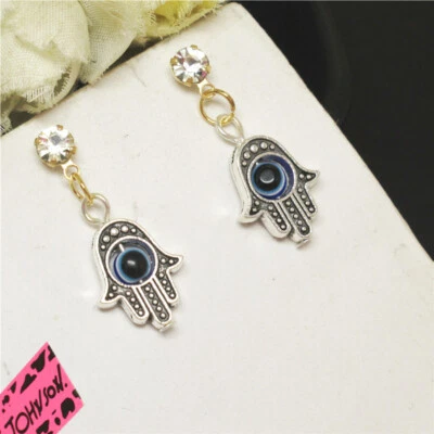 Nuevo Pendiente Plateado Ojos Azules de la Suerte Palma Perla Moda Mujeres Soporte Regalos Foto 1 de 4