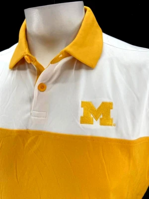 NEW Michigan Wolverines UM Columbia Best Ball Polo SS Yellow White Shirt Men's L — 第 1/4 张图片