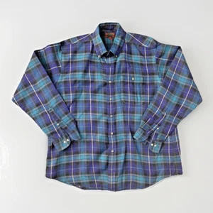 Vintage 90s High Sierra by Mervyn's Plaid Flannel Purple Teal Shirt Mens Size XL - Picture 1 of 4