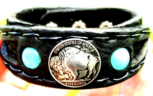 Cuff Bracelet authentic Buffalo Indian Nickel coin Bison leather customize size - Picture 1 of 5
