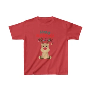 Holiday Cheer Merry Christmas Reindeer Lights Kids Heavy Cotton™ Tee - Picture 1 of 4