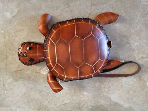 Sweet Leather Wallet Purse Keychain Turtle H Braun New