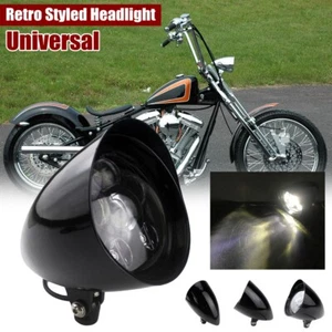 Black Bullet Visor Headlight Hi/Lo Beam Head Lamp For Harley Dyna Chopper Models - Picture 1 of 9