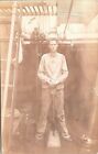 RPPC Occupational Railroad or Ship Worker Shoveling Coal in Engine 1910s