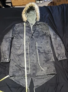 FTP Jacket Men Medium Camo Fishtail Faux Fur Hood Removable - Picture 1 of 12