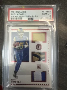 2021 Encased Tutu Atwell Rookie Triple Memorabilia Ruby PSA 10 4/9 Sick Patch!! - Picture 1 of 4
