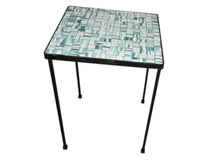 Mid-Century Modern Turquoise Green Tile Table Wrough Iron Table  - Picture 1 of 13