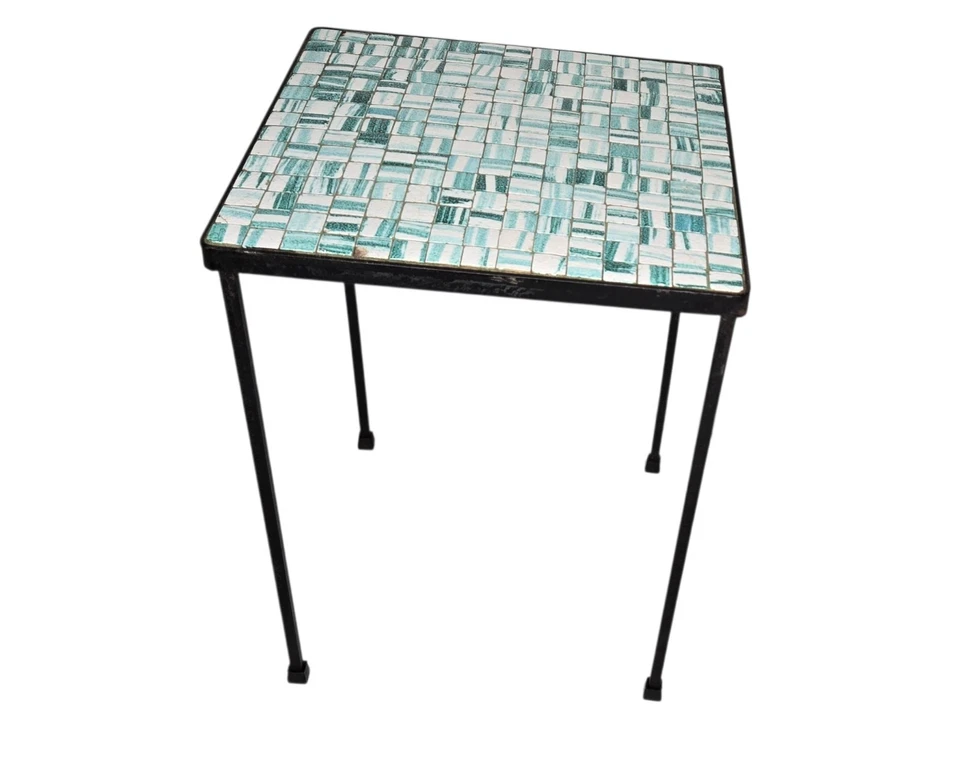 Mid-Century Modern Turquoise Green Tile Table Wrough Iron Table  - Image 1 of 4