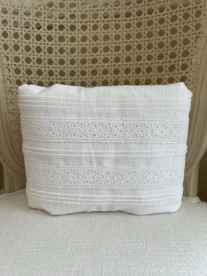 Pottery Barn LoveShackFancy Ruffle Crochet Table Runner 18”x108” White FLAW READ - Image 1 of 4