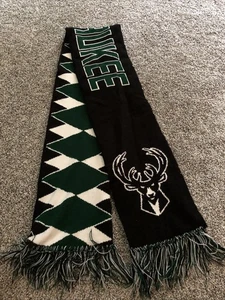 NBA Milwaukee Bucks Black & Green Knit Argyle Scarf - 62” X 8” - Picture 1 of 3