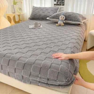 Winter Warm Fitted Bed Sheet Velvet Fleece Bed Linen Mattress Bed Cover Thick - Picture 1 of 36
