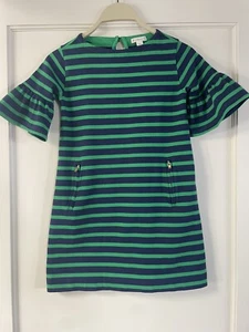JCREW Mini Dress Crewcuts Girls Sz 7 Navy Blue Green Striped Short Sleeve Preppy - Picture 1 of 14