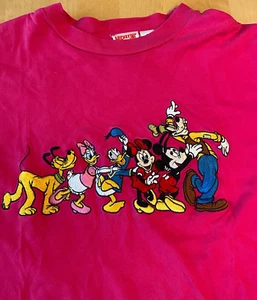 Vintage Mickey, Inc LRG TAG BESTICKT GOOFY MINNIE PLUTO DONALD PINK T-SHIRT GR. S - Bild 1 von 4